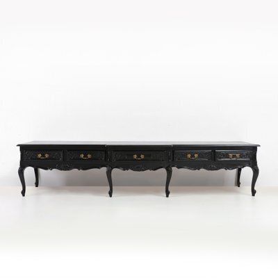 20th Century Louis XV Style Black Low Sideboard, France, 1950s