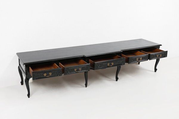 20th Century Louis XV Style Black Low Sideboard, France, 1950s photo Furniture