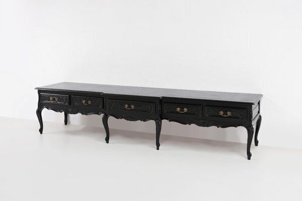 20th Century Louis XV Style Black Low Sideboard, France, 1950s photo buy