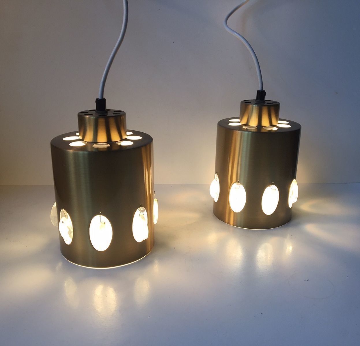 Danish Mid Century Brass And Crystal Pendant Lights From Vitrika, 1960s, Set Of 2 photo furniture