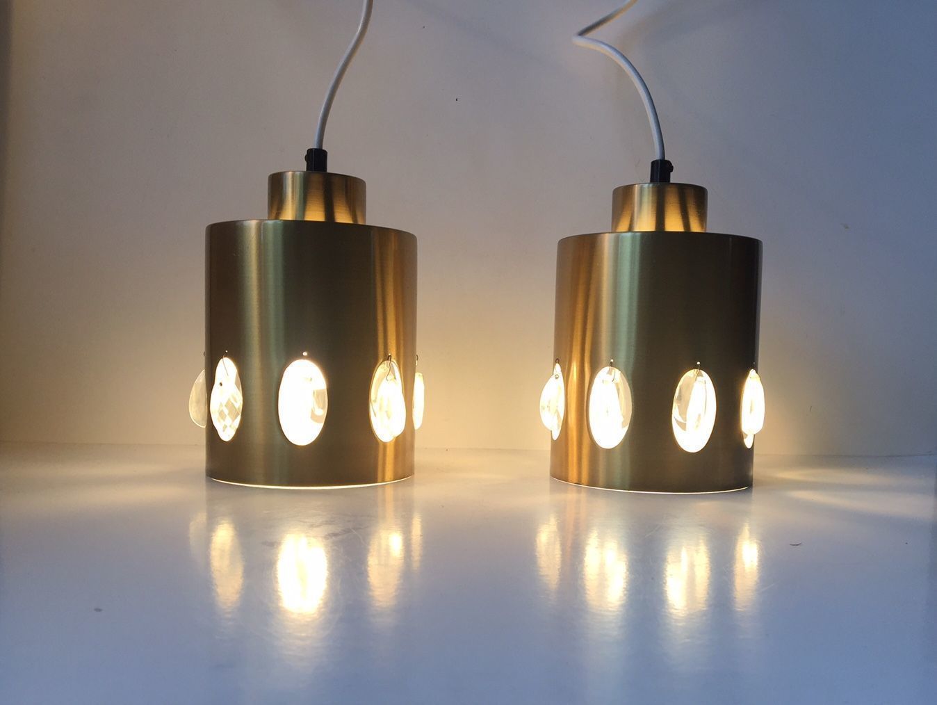 Danish Mid Century Brass And Crystal Pendant Lights From Vitrika, 1960s, Set Of 2 photo buy