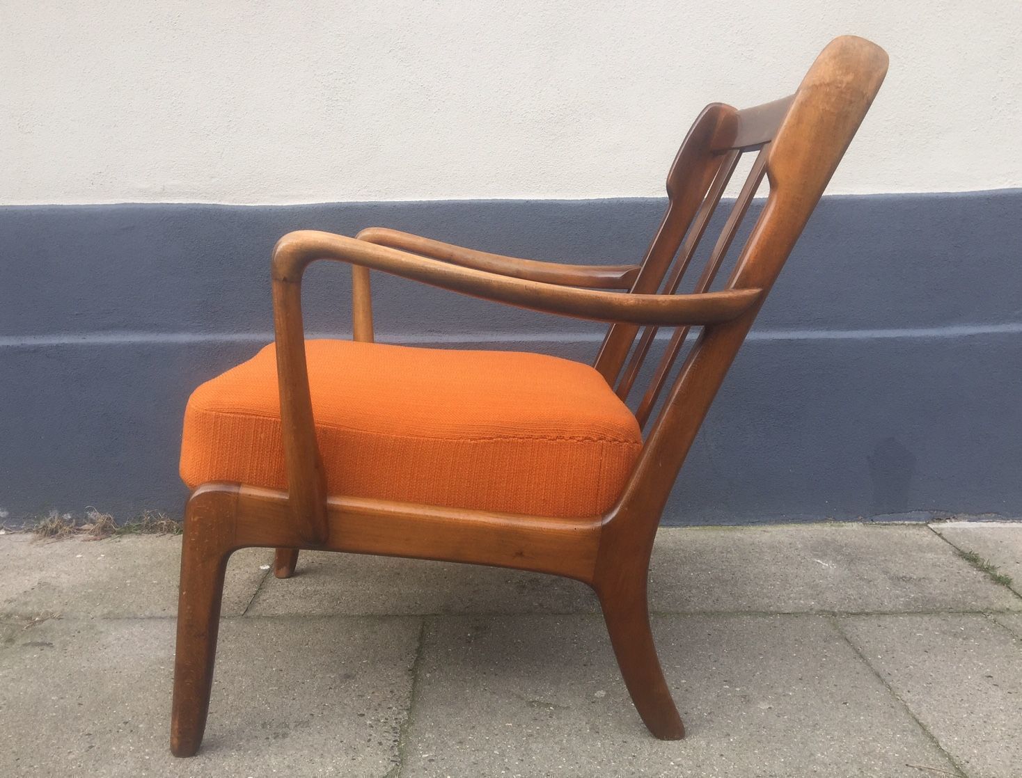 Mid Century Deense Fauteuil In Gebeitst Eiken Met Oranje Bekleding, Ole Wanscher Voor France & Daverkosen, Ca. Jaren 1950 photo furniture
