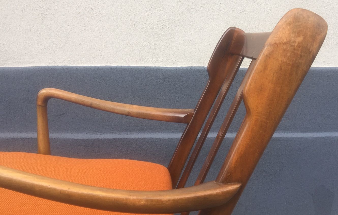 photo furniture Mid Century Danish Stained Oak Orange Easy Chair By Ole Wanscher For France & Daverkosen, 1950s