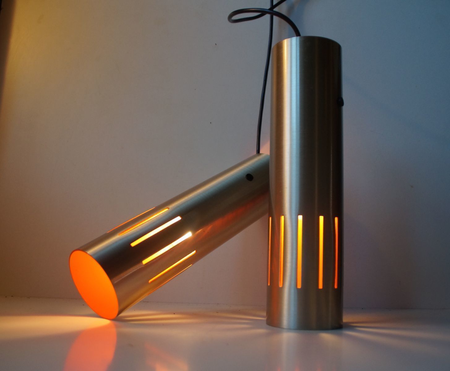 Danish Trombone Pendant Lamps By Jo Hammerborg For Fog & Morup, 1960s, Set Of 2 photo Lighting