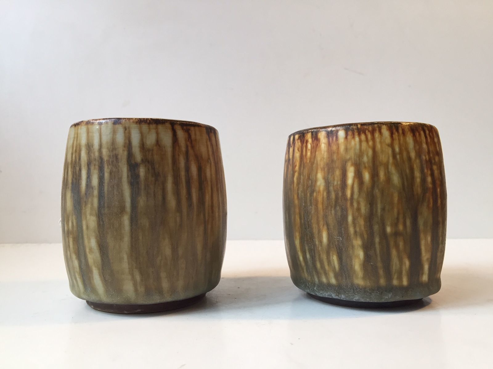 Mid Century Taupe Hare Fur Glaze Vases By Gunnar Nylund For Rörstrand, Set Of 2