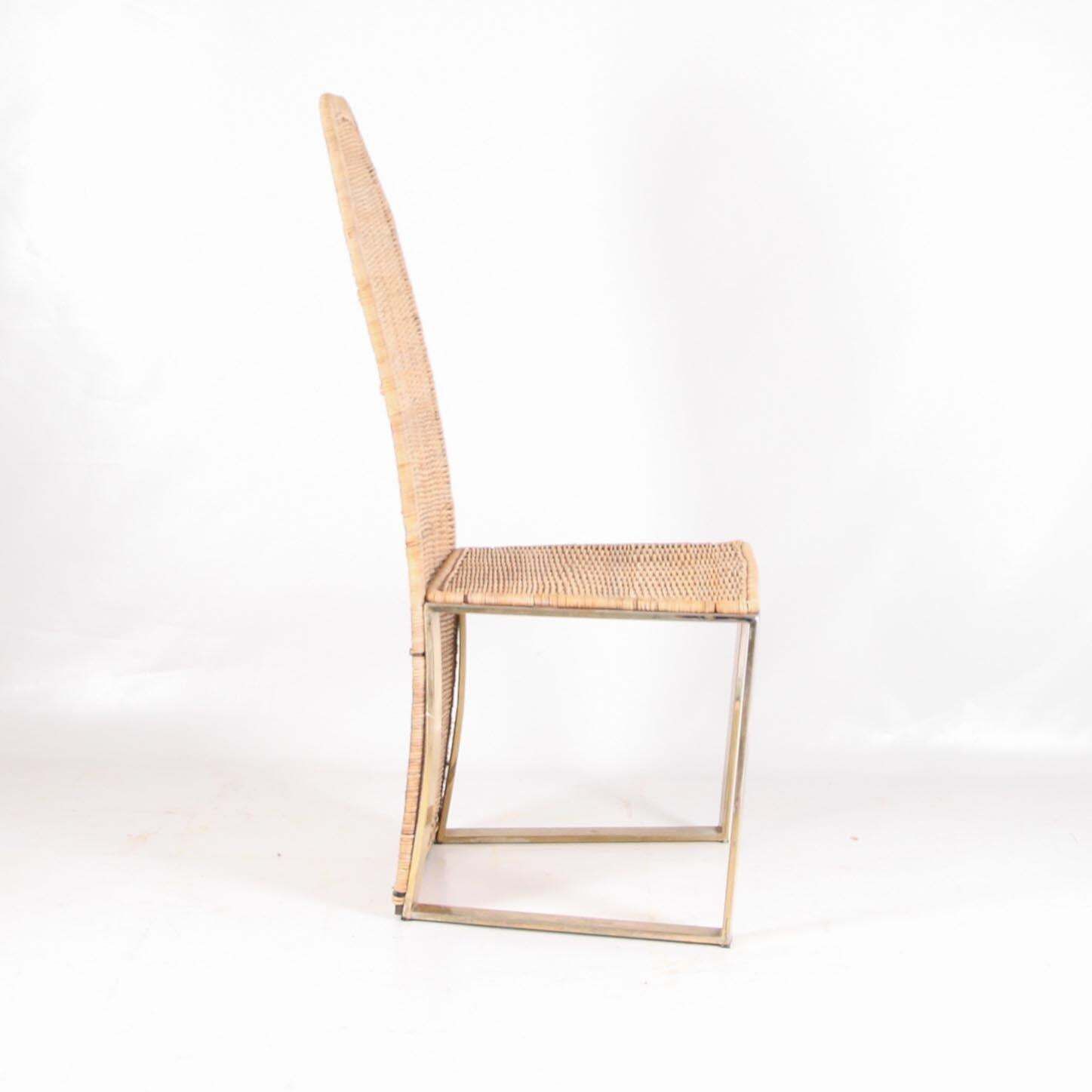 Set Of 4 Vintage Chairs In Gold Metal And Wicker photo 1704.0