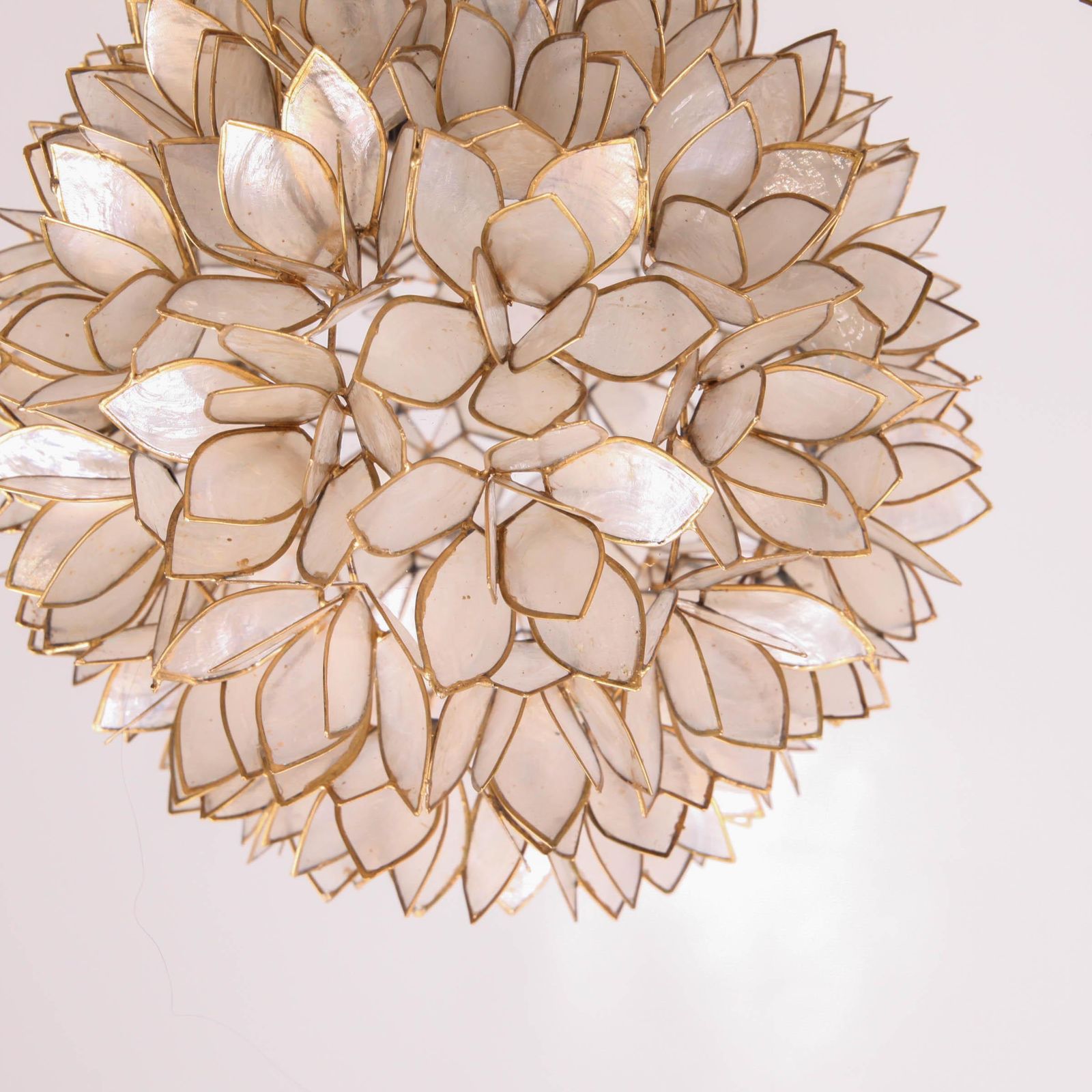Set Of Mother Of Pearl And Gilded Metal Pendant Lights photo vintage