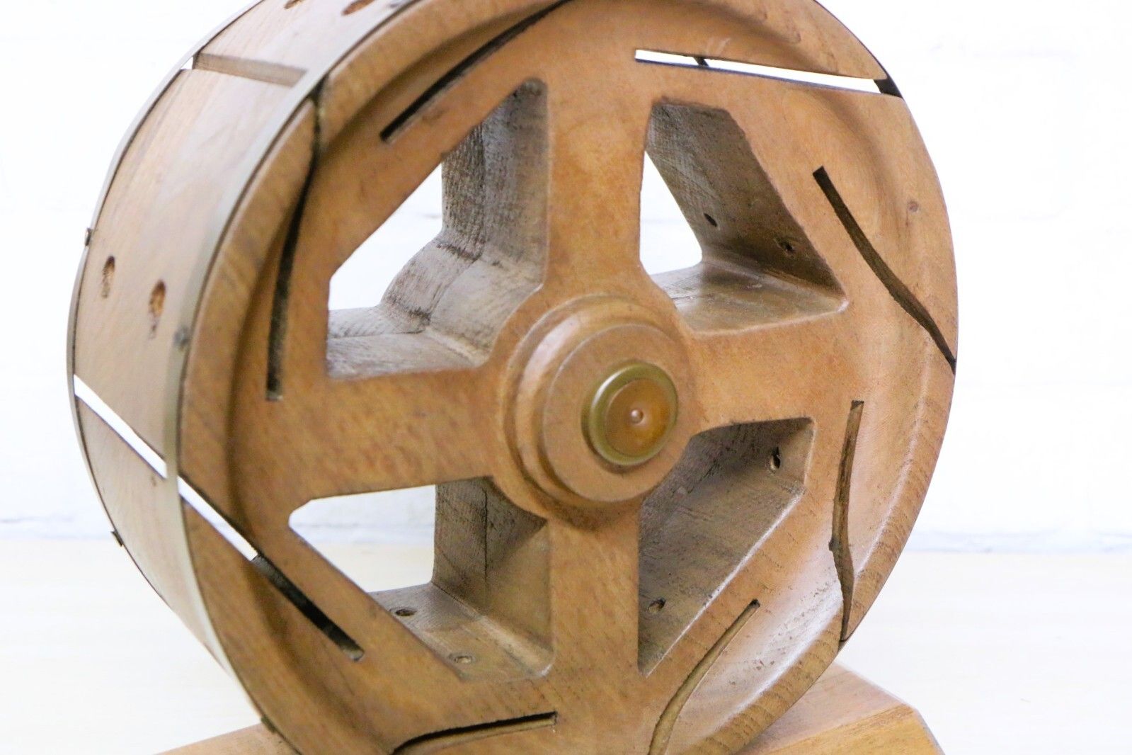 photo for sale Table Lamp Unique Vintage English Wooden Antique Water Wheel Lamp Converted
