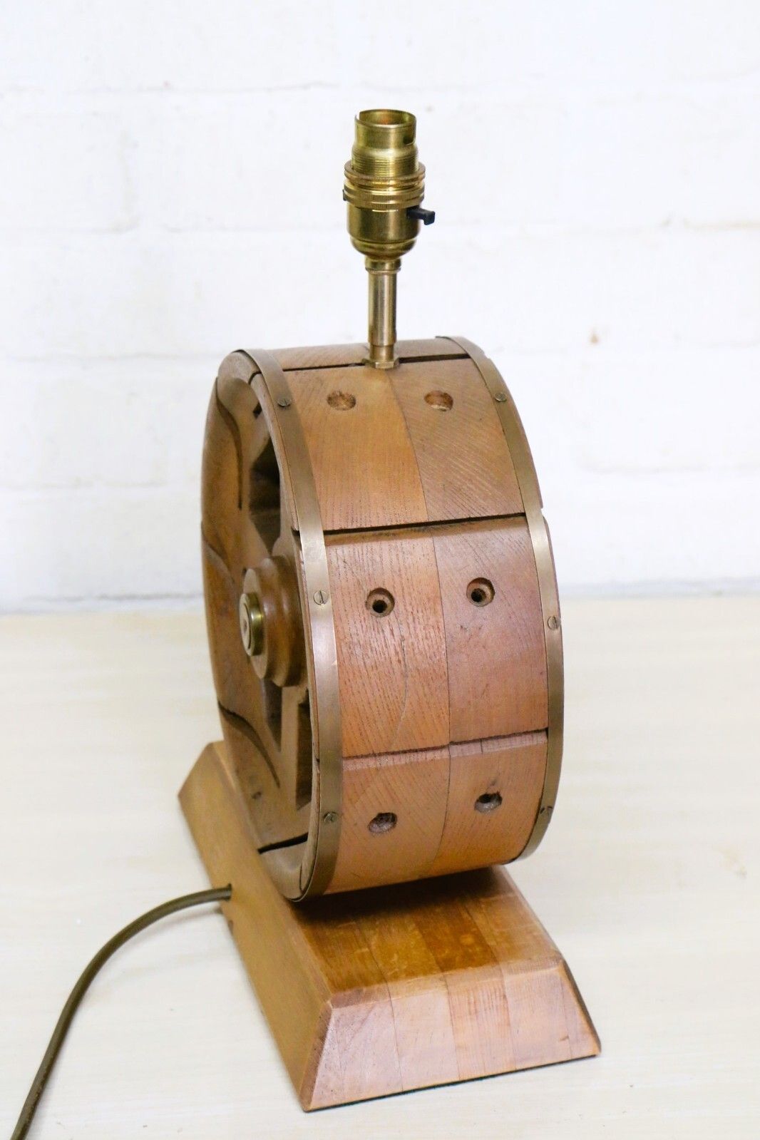 80.0 Table Lamp Unique Vintage English Wooden Antique Water Wheel Lamp Converted photo