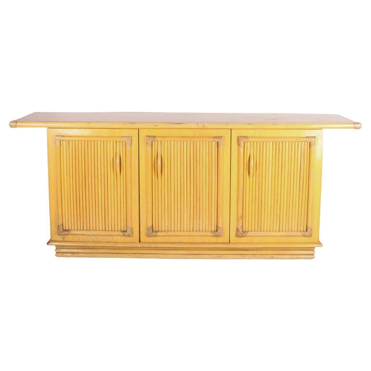 Vintage Wooden And Rattan Credenza