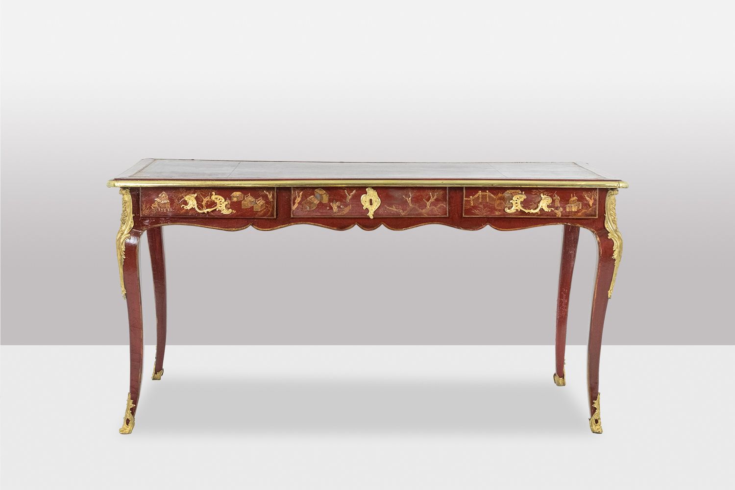 photo for sale Louis XV Style Flat Desk Decorated With Lake Scenes. Circa 1850.