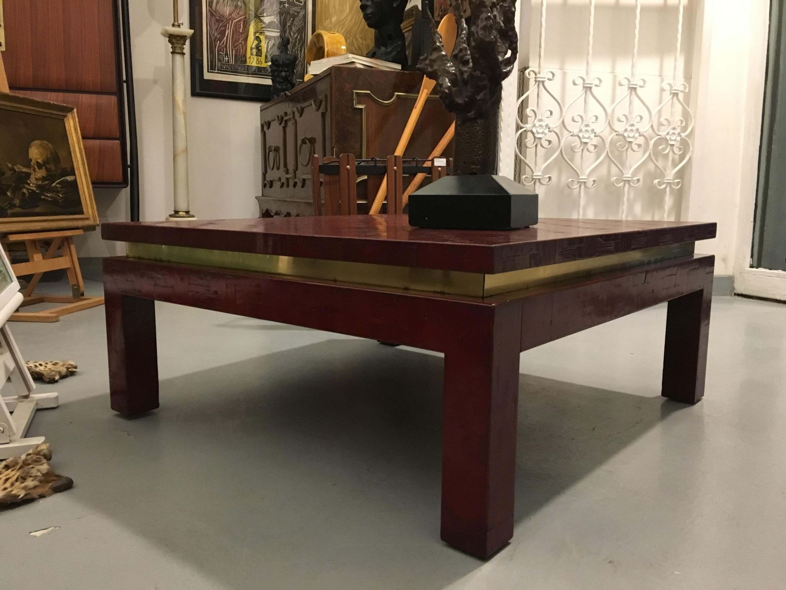 Tommaso Barbi Banana Leaf And Brass Coffee Table, 1970s photo furniture