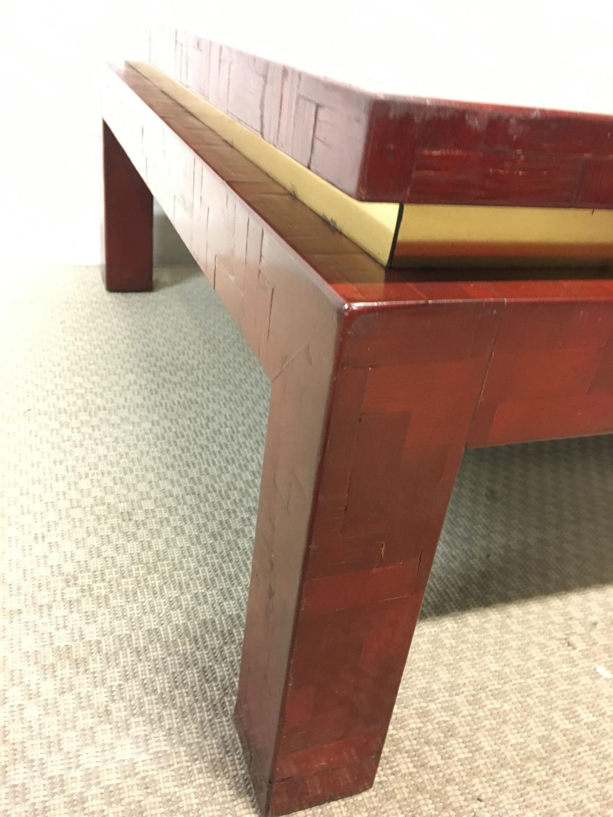 Tommaso Barbi Banana Leaf And Brass Coffee Table, 1970s photo for sale