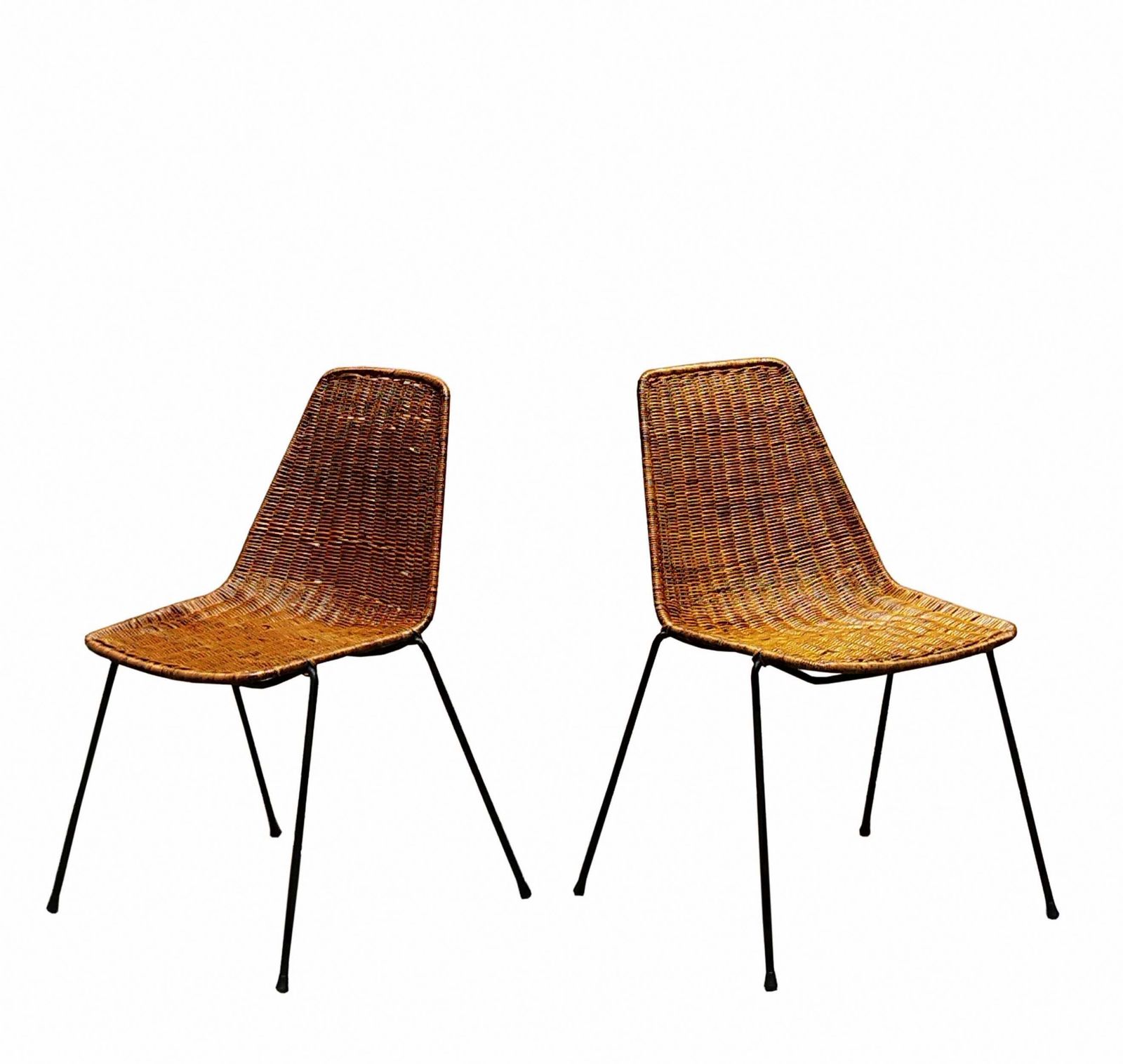 Gian Franco Legler  Pair Of Rattan And Metal "Basket" Chairs, 1950s photo for sale