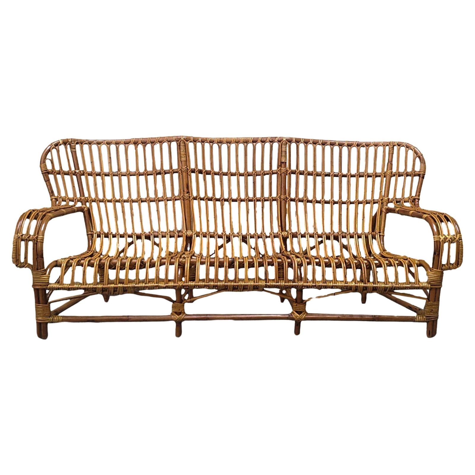 Three Seater Rattan Sofa, Italy 1960s