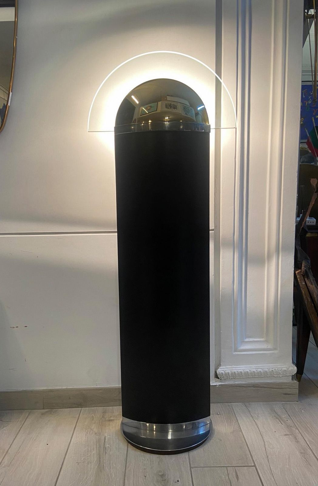Leather, Brass And Glass Halogen Floor Lamp, Italy, 1980 photo Lighting