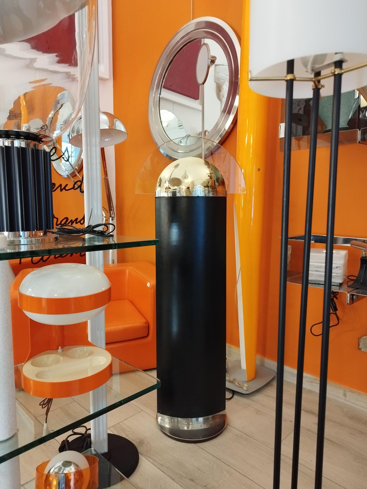 Leather, Brass And Glass Halogen Floor Lamp, Italy, 1980 photo 852.0