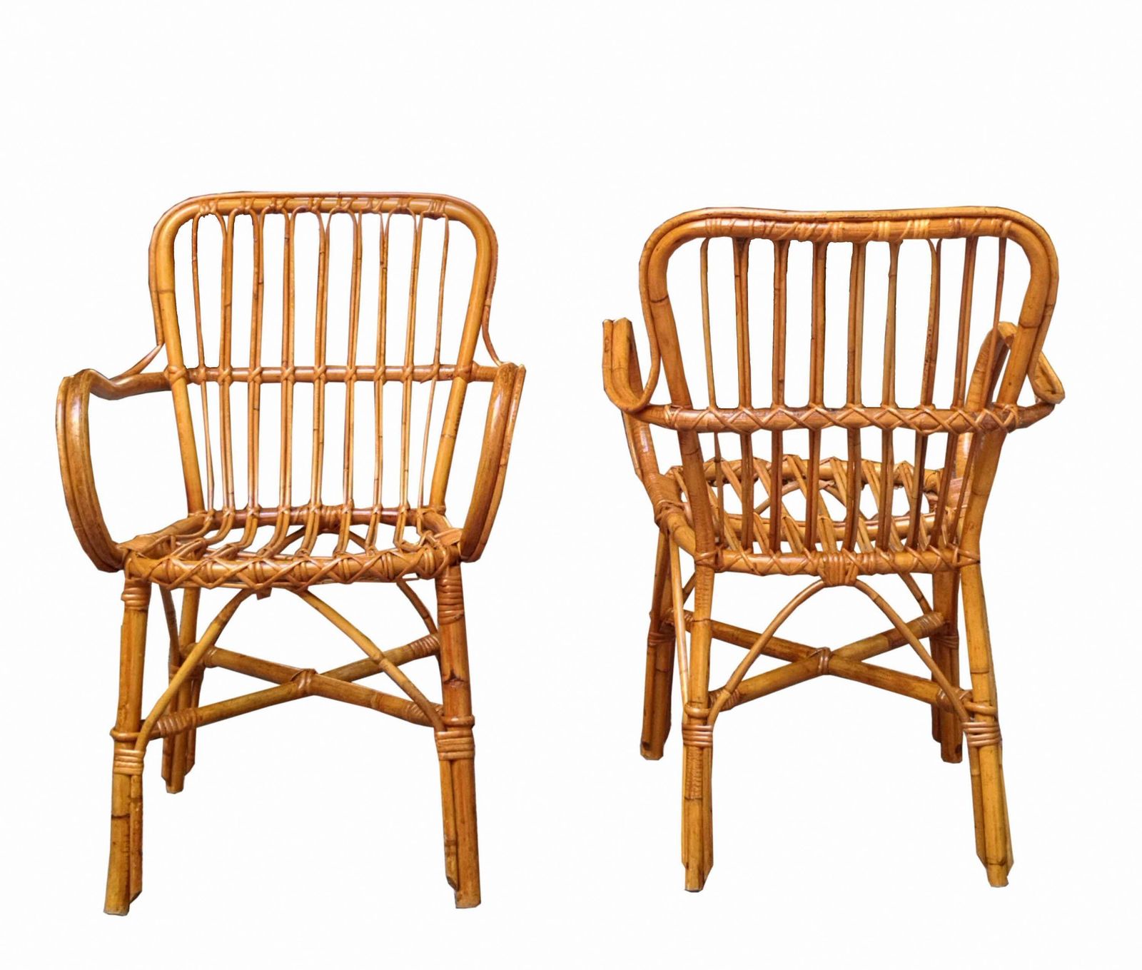 Pair Of Rattan Italian Armchairs, 1960s photo for sale