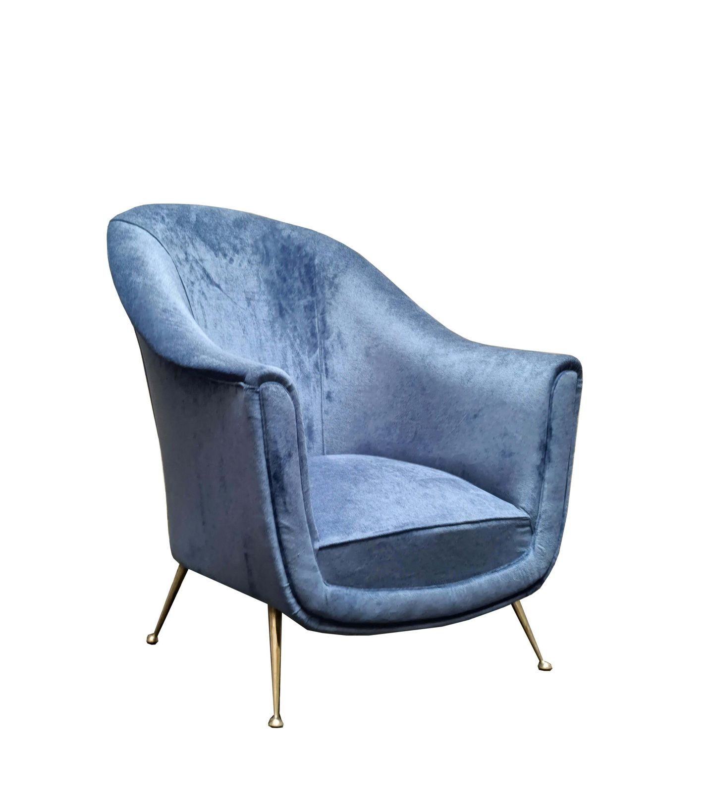 Isa Bergamo Light Blue Velvet Armchair, Italy 1950s photo furniture