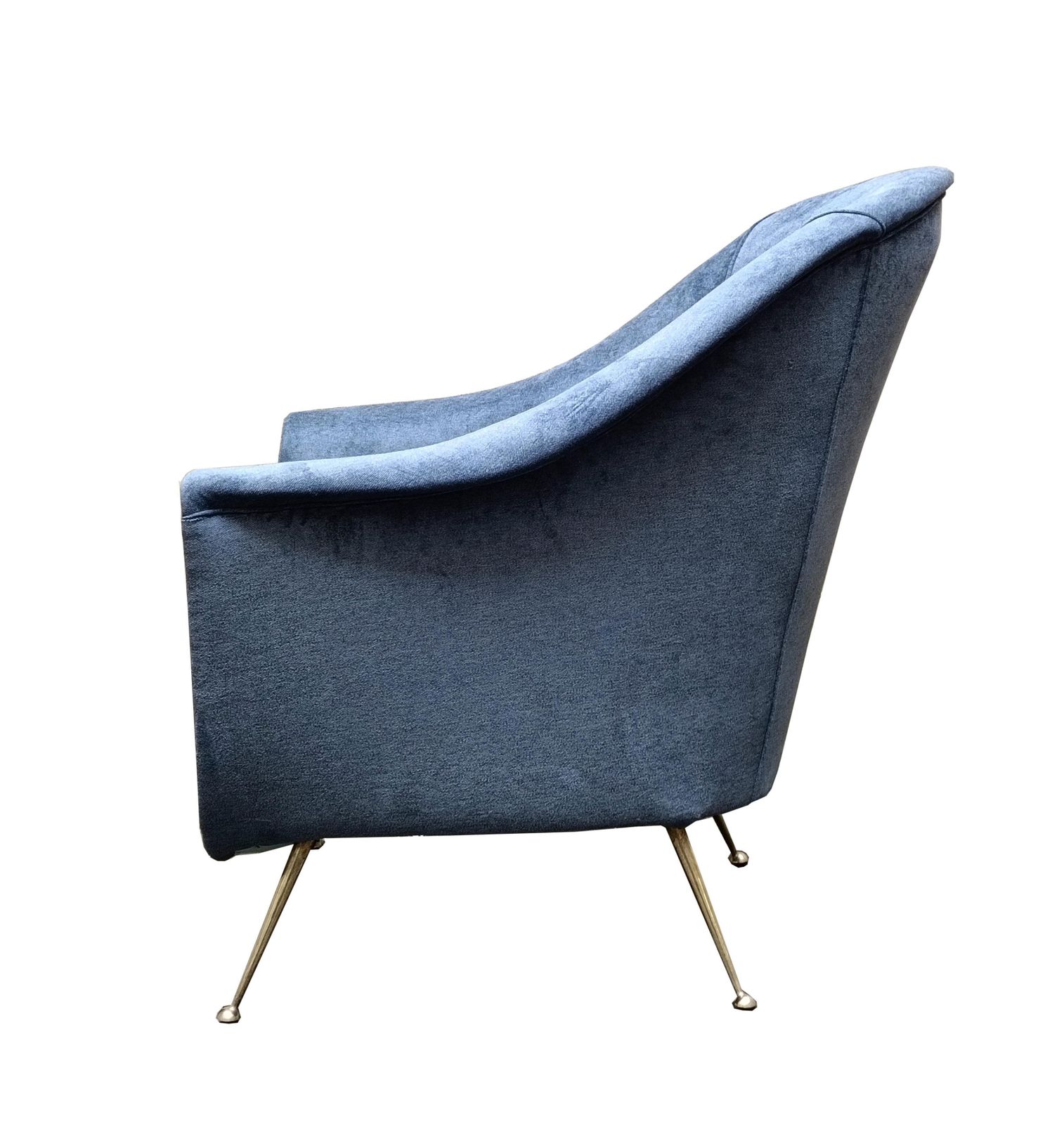 Isa Bergamo Light Blue Velvet Armchair, Italy 1950s photo for sale