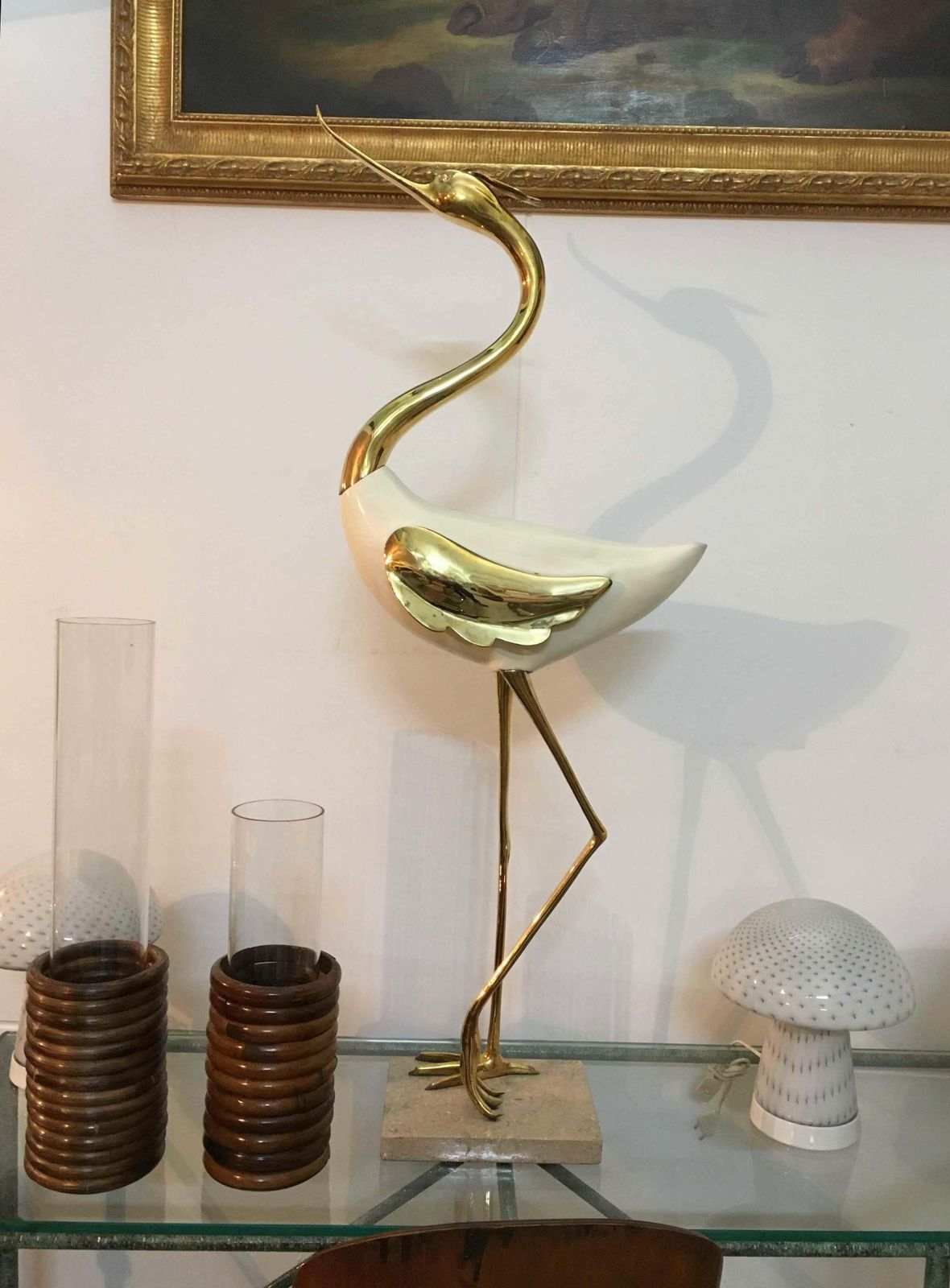 Antonio Pavia Rare Lacquered Wood And Gilded Bronze Heron, Italy 1970s photo vinterior
