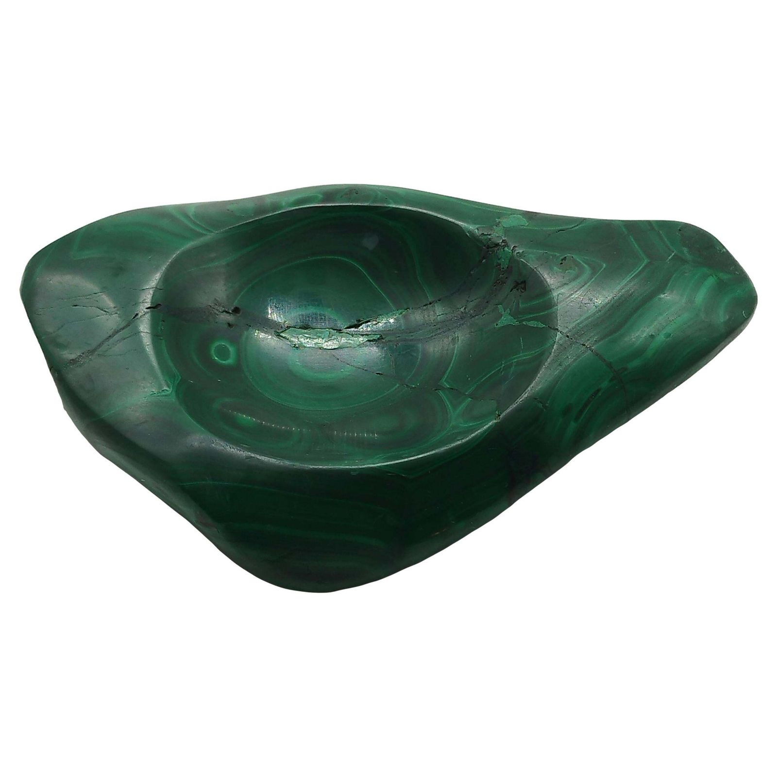 Natural Malachite Dish Bowl Or Ashtray, Italy 1970s