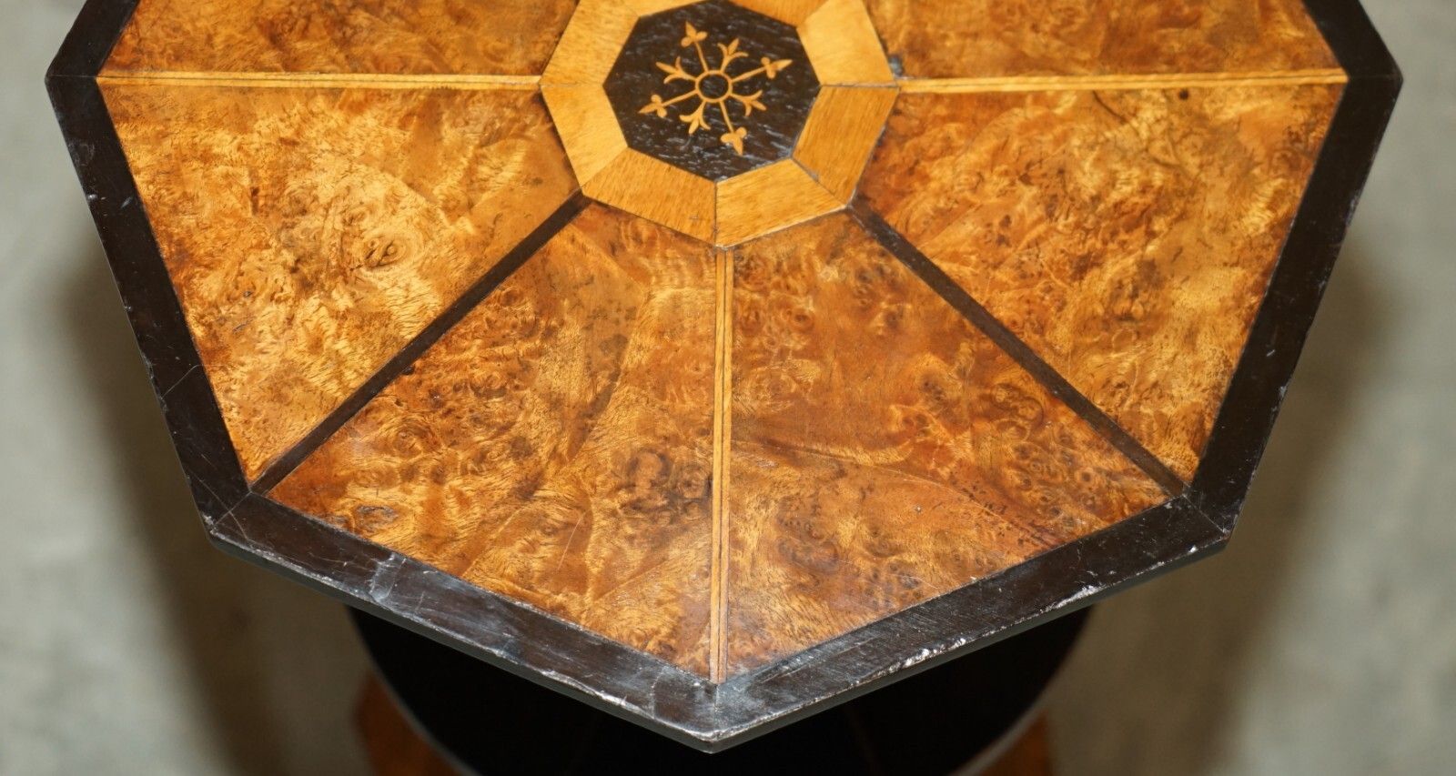Exquisite Antique Victorian Hexagonal Burr Walnut Three Tiered Side End Table photo 1750.0