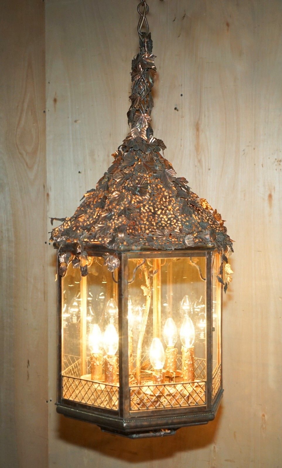 Important Decorative 1960's Italian Copper Floral Hanging Lantern Must See Pics photo for sale