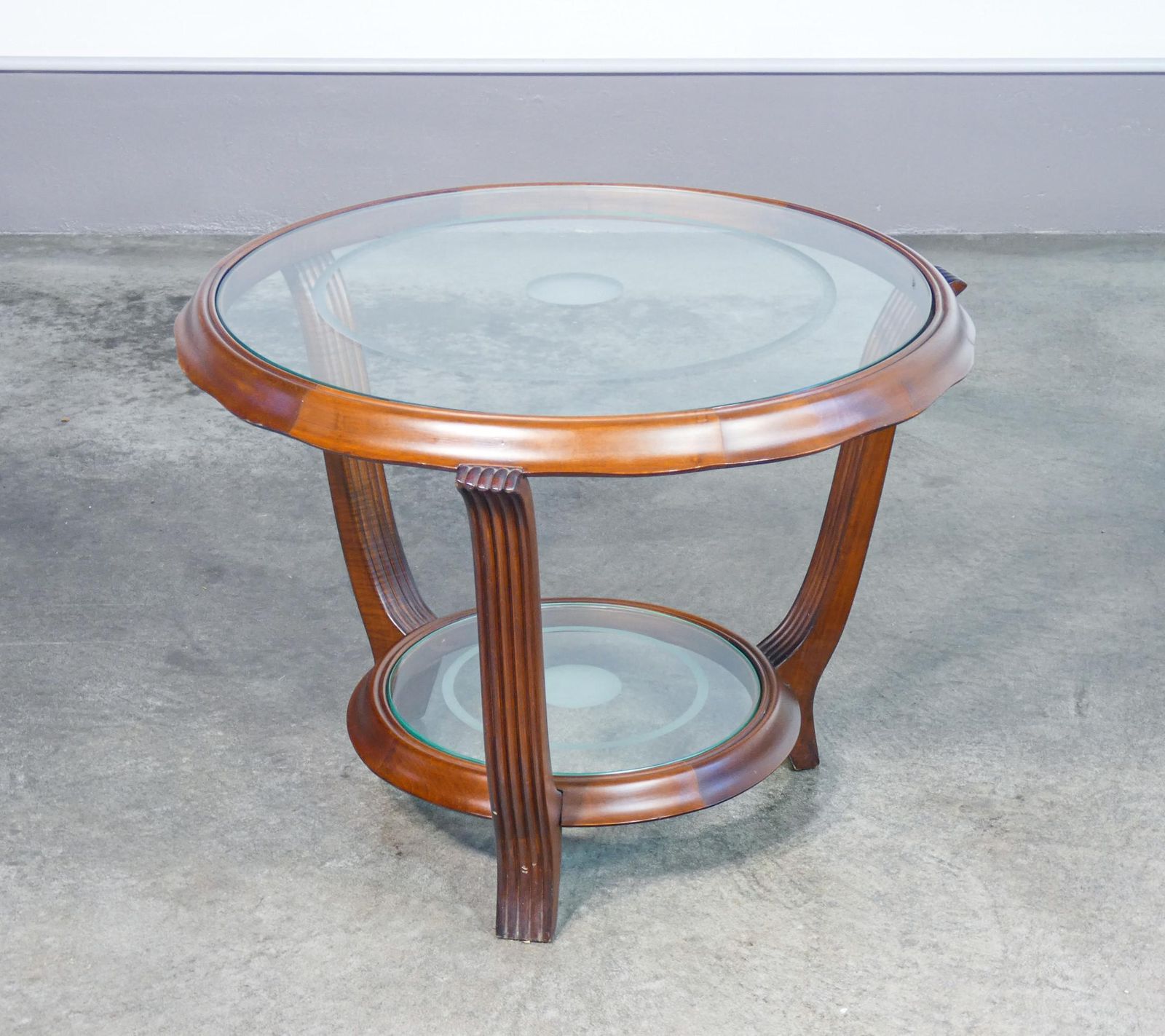 Art Deco Wood Coffee Table With Two Circular Glass Tops. 1930s photo for sale