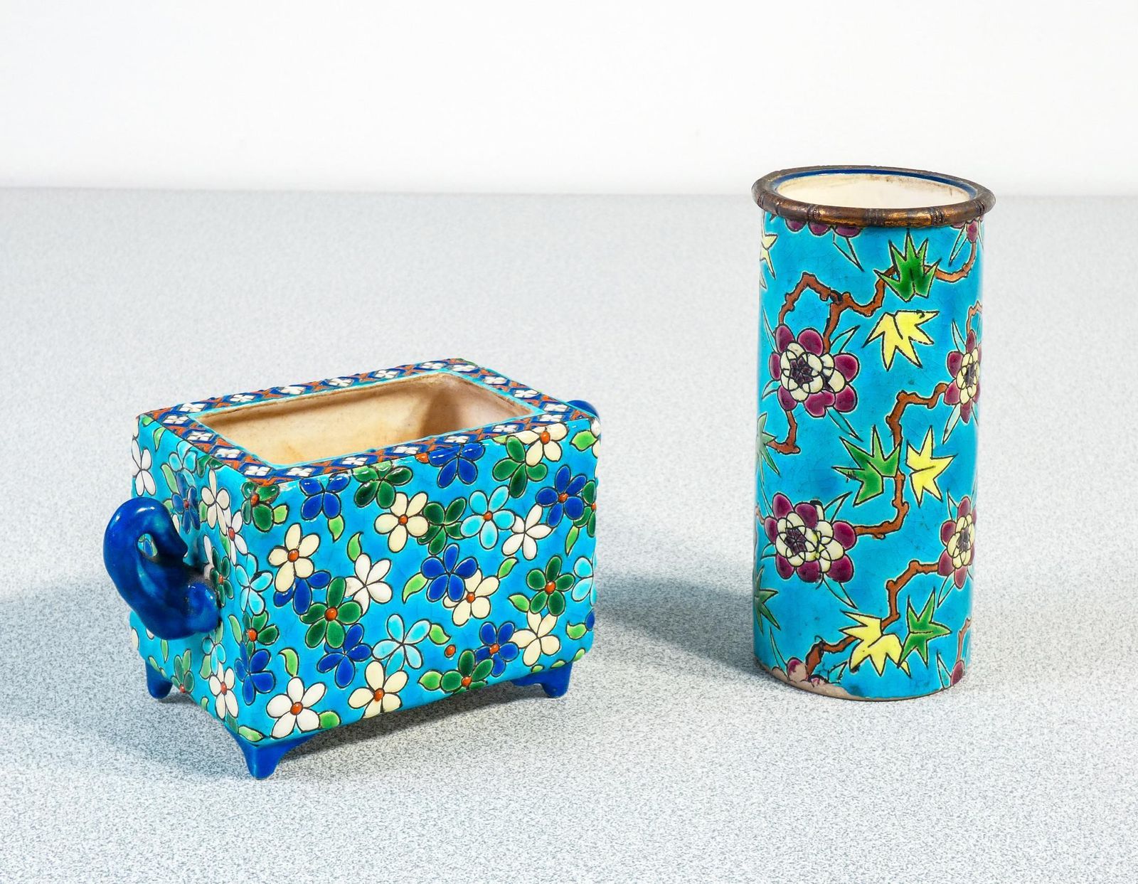 Pair Of Emaux De Longwy Ceramic And Glaze Jars. France, Late 19th Century photo furniture