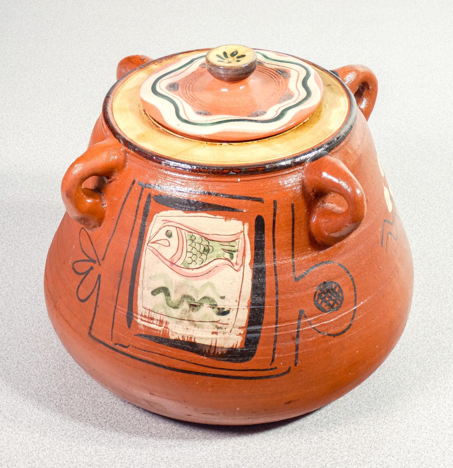 Painted And Glazed Terracotta Vase Signed Renzo Igne, Italy, 70s/80s photo for sale