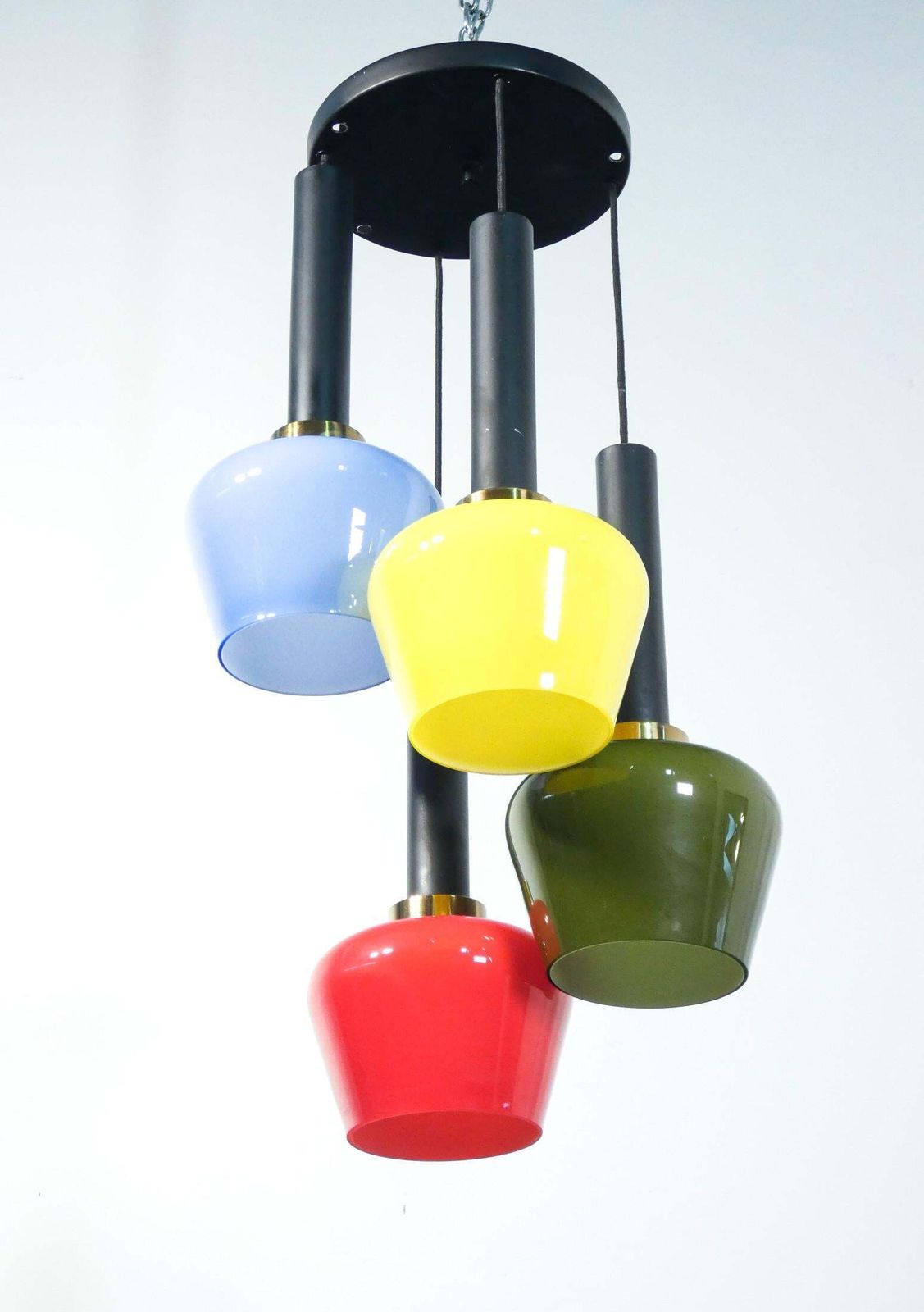 Italian Chandelier In Glass And Metal, Design Referable To Vistosi, Italy, 1960s photo for sale