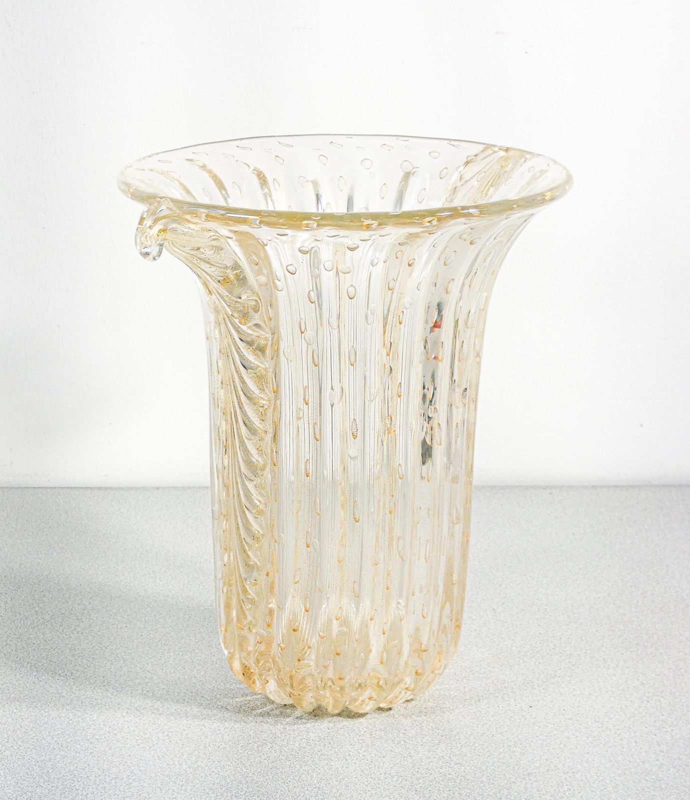 Toso Murano Design Vase, Transparent Blown Glass Bullicant, Corded photo vinterior