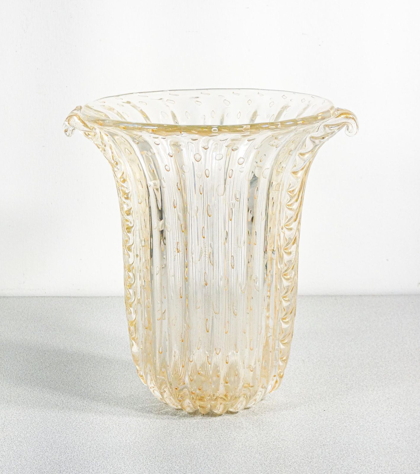 Toso Murano Design Vase, Transparent Blown Glass Bullicant, Corded photo buy