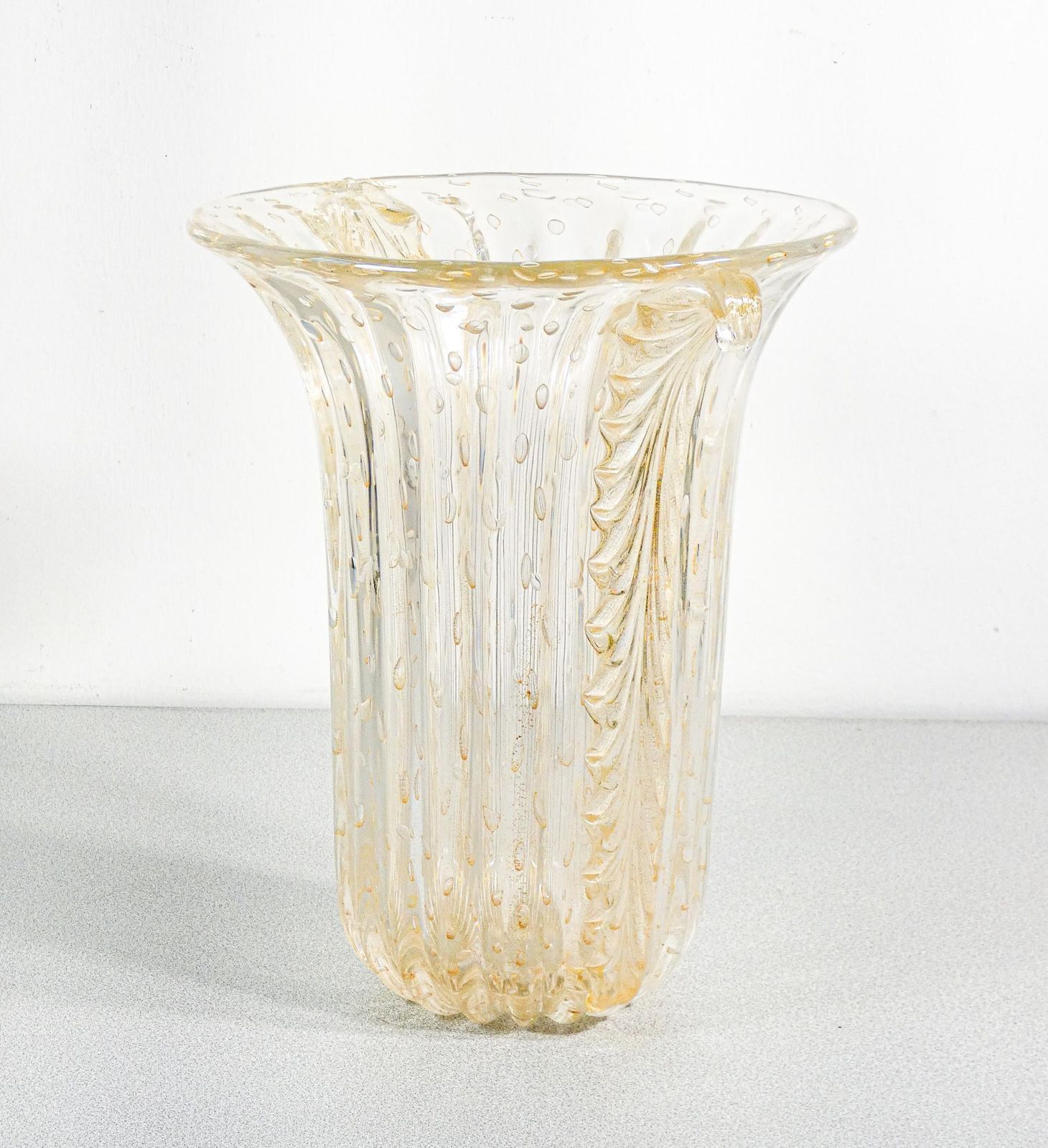 Toso Murano Design Vase, Transparent Blown Glass Bullicant, Corded photo vintage