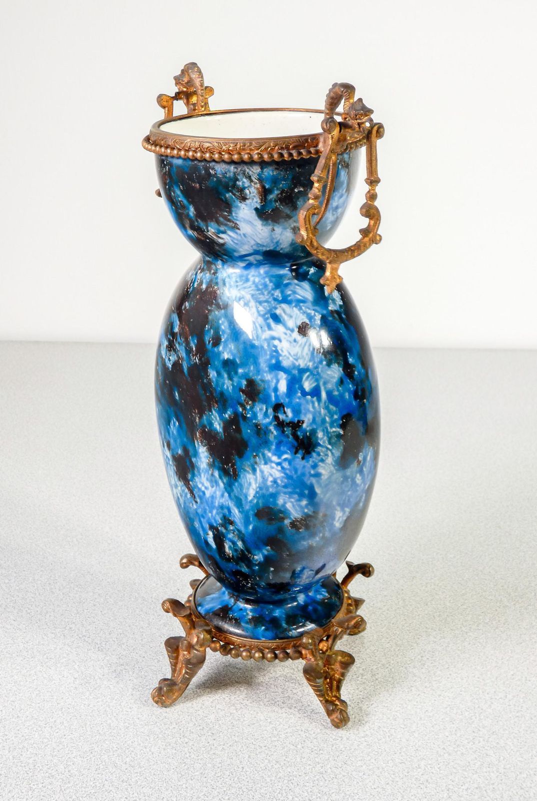 Pair Of Glazed And Hand Painted Ceramic And Bronze Vases. Late 19th Century photo Home Decor