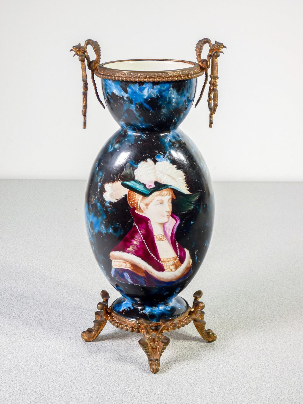 Pair Of Glazed And Hand Painted Ceramic And Bronze Vases. Late 19th Century photo buy