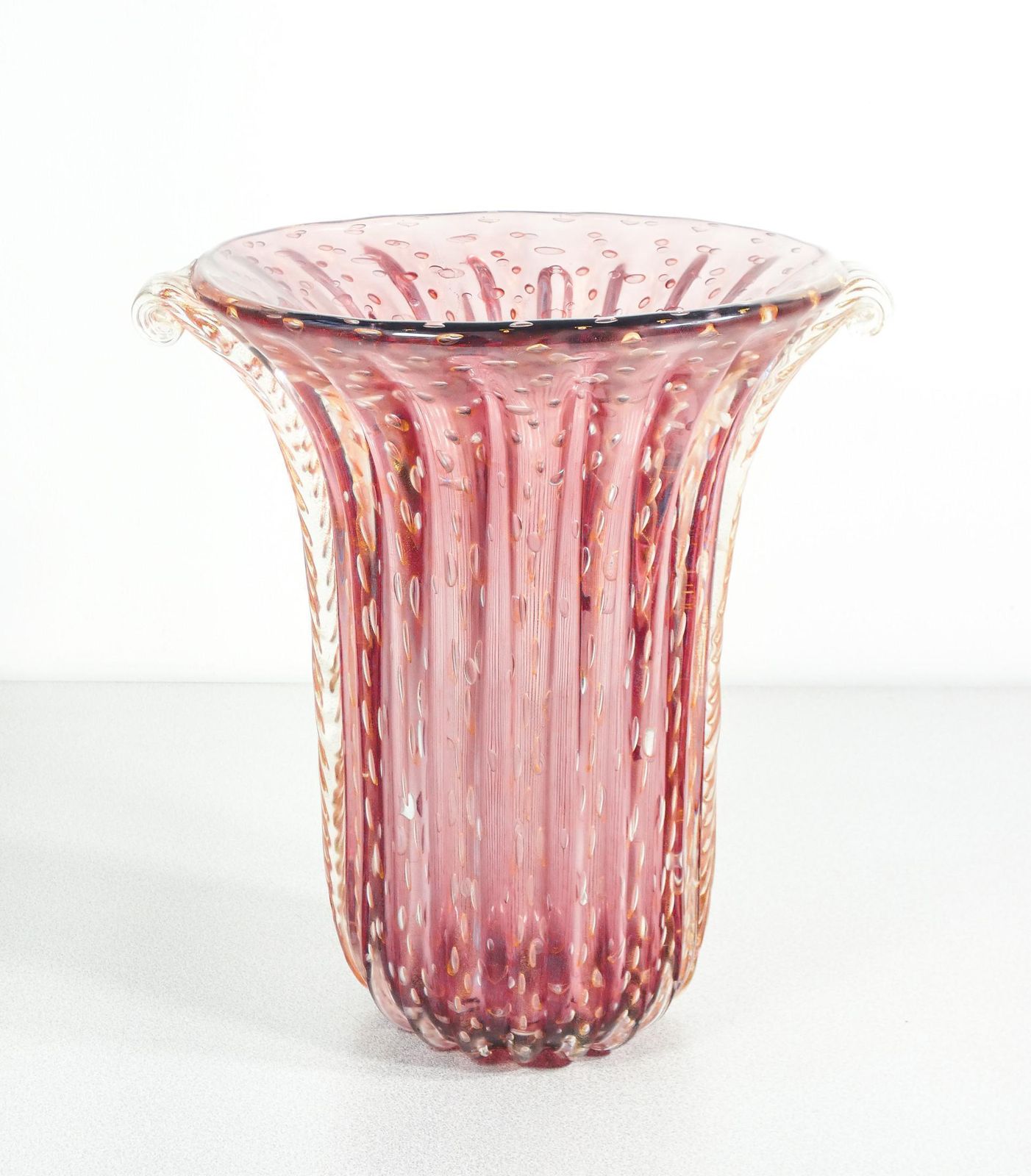 Toso Murano Design Vase, Pink Bulb Blown Glass, Corded photo furniture