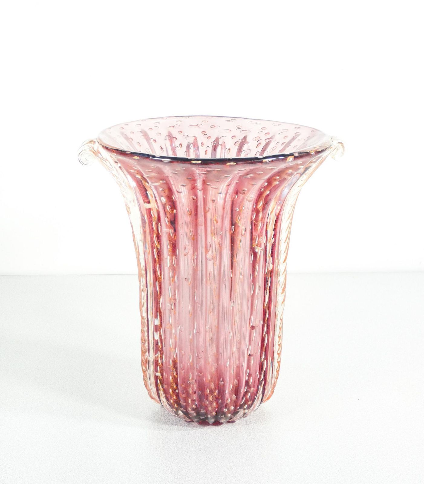 Toso Murano Design Vase, Pink Bulb Blown Glass, Corded photo vintage