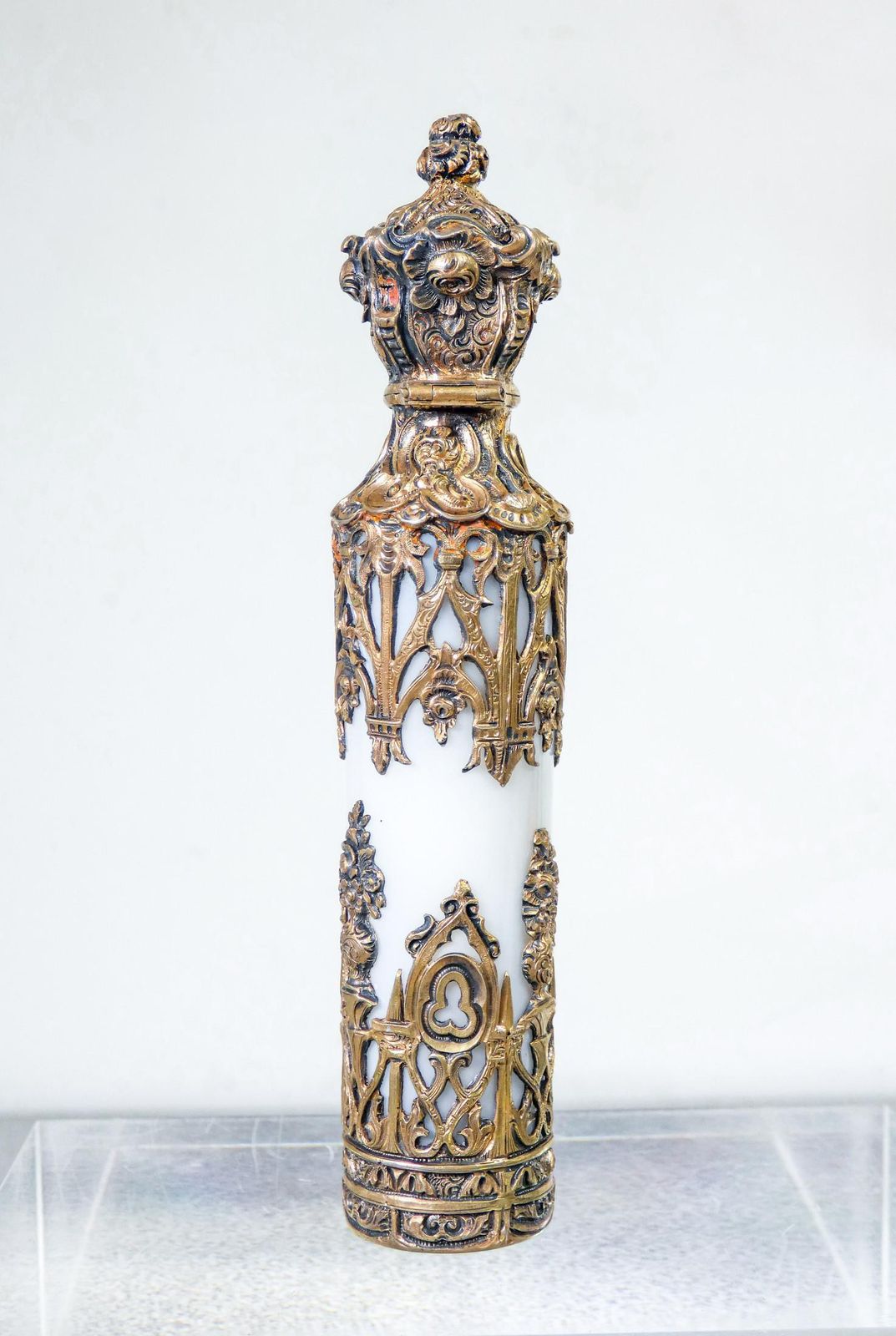 Perfume Holder Vial In Neo Gothic Style, Vermeil Silver, Opaline Glass, 19th C photo Home Decor