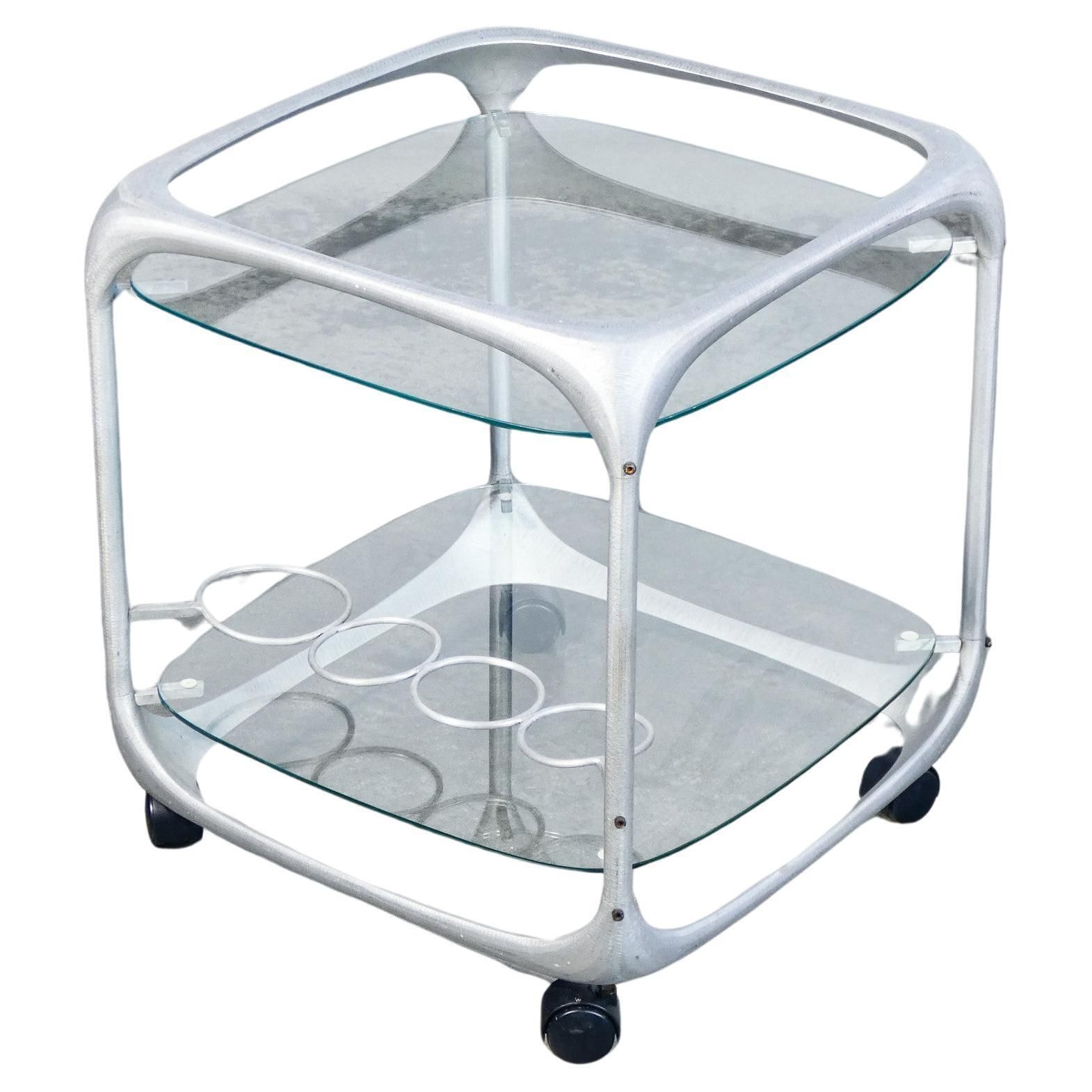 Aluminum And Glass Bar Cart, Design Renzo Burchiellaro. Italy, 70s