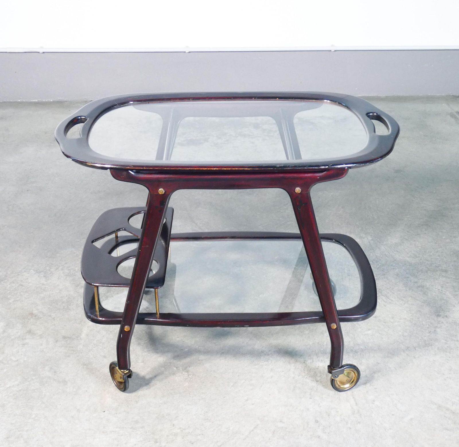 Cesare Lacca Design Food Cart, Lacquered Wood With Tray. 1950s photo vintage