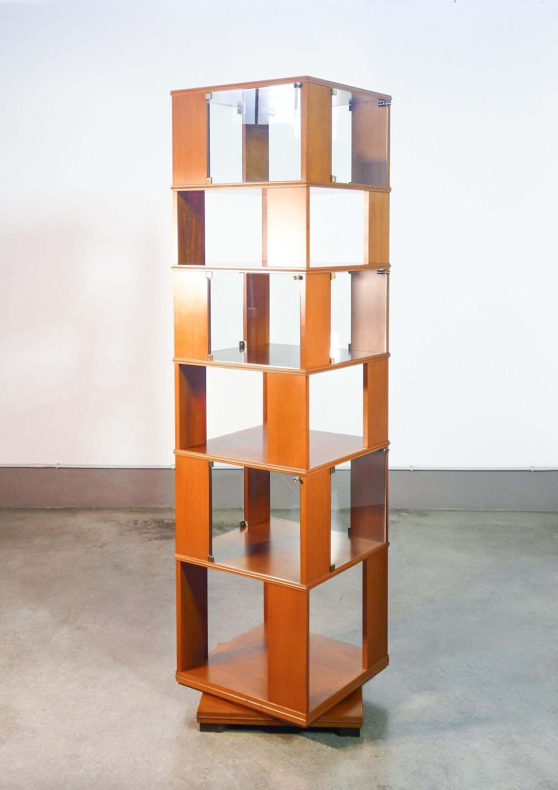Wooden Center Swivel Bookcase, Six Shelves. Italy, 60s photo for sale