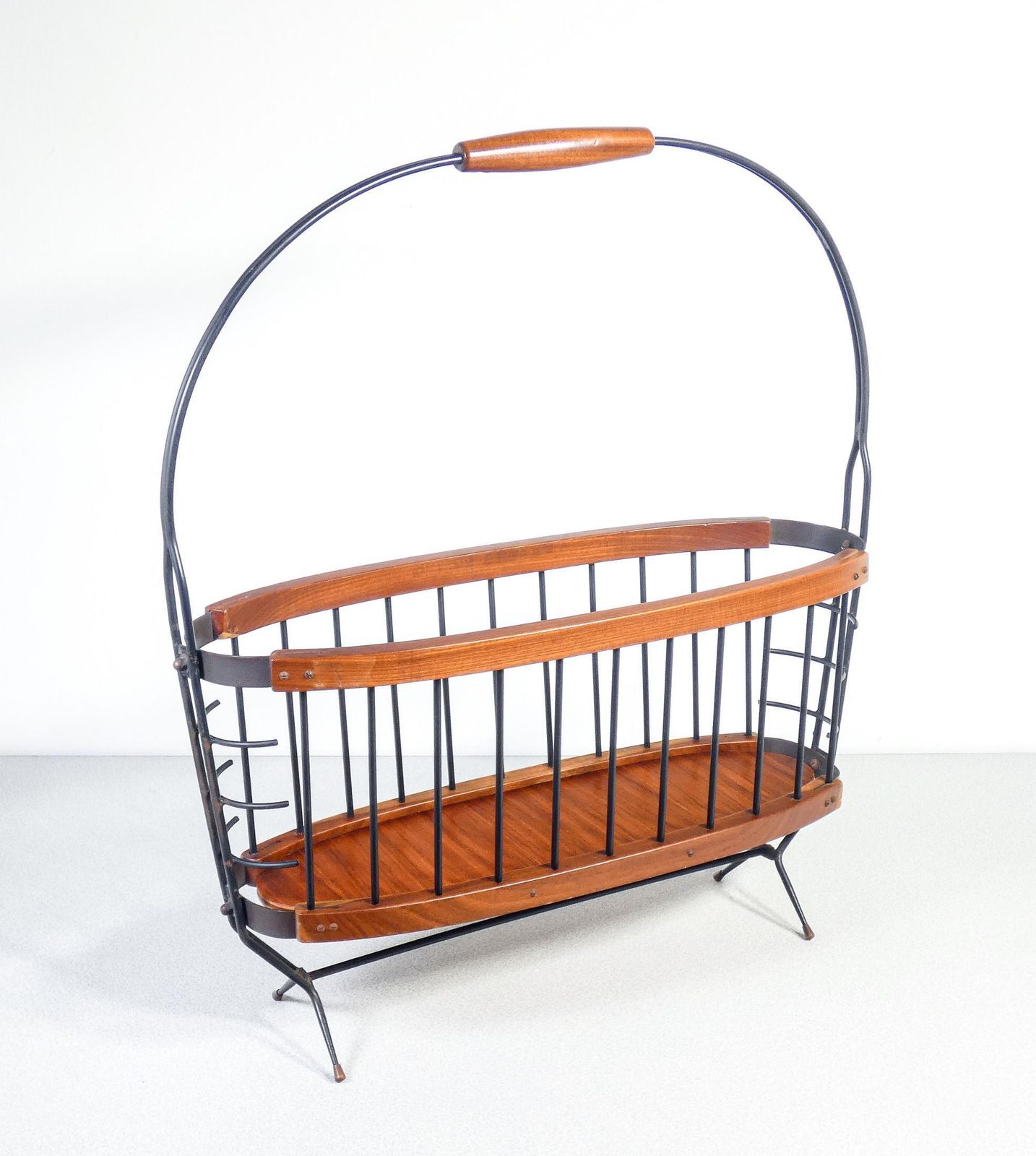 Italian Design Magazine Rack Made Of Wood And Metal. Italy, 50s photo for sale