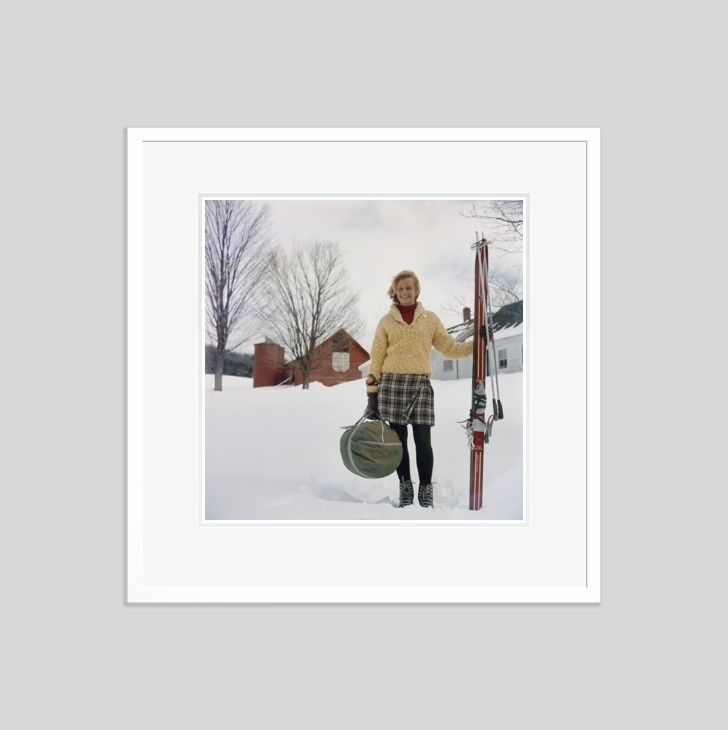 Slim Aarons 'Skiing Waitress' Framed White photo furniture