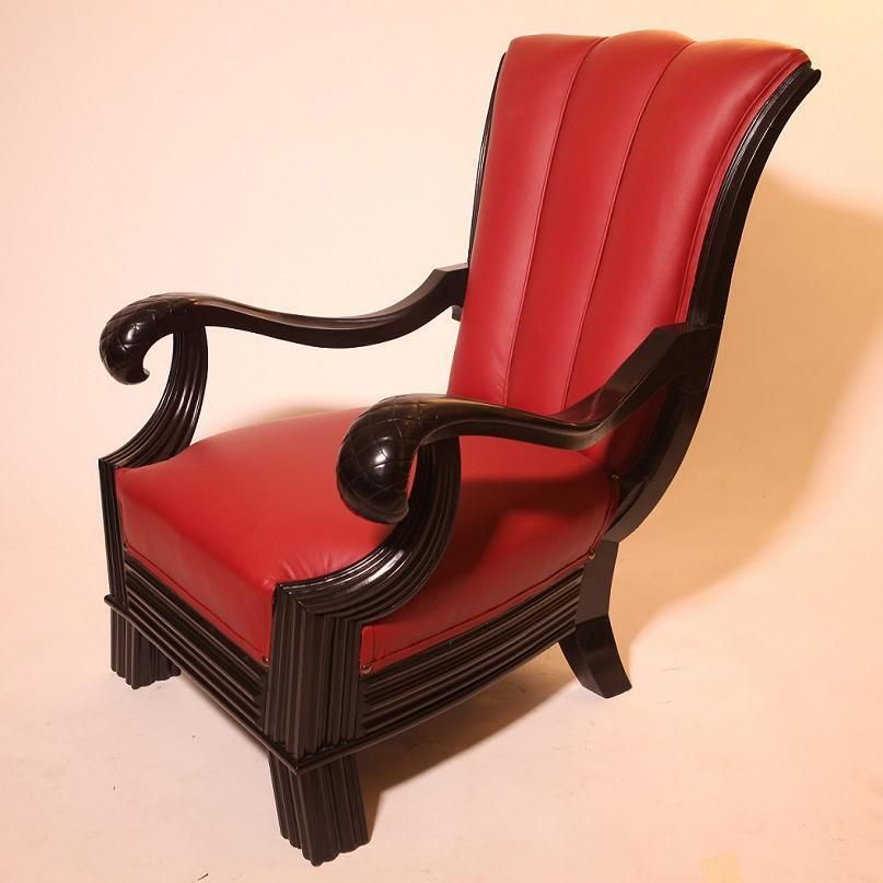 Pair Of Austrian Red Leather Art Deco Armchairs Attributed To Otto Prutscher photo for sale