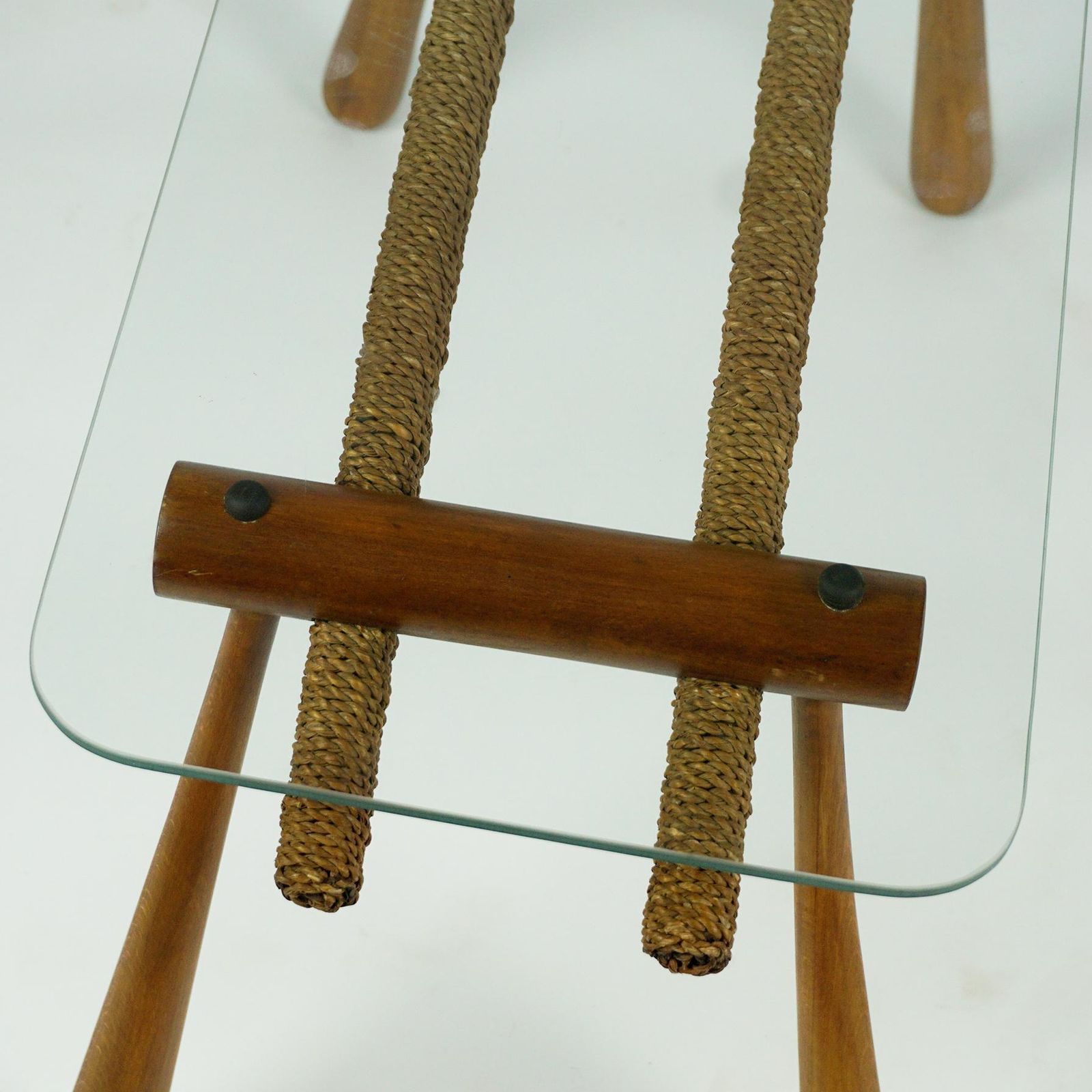Furniture Austrian Midcentury Beechwood Side Table With Cord And Glass Top By Max Kment photo