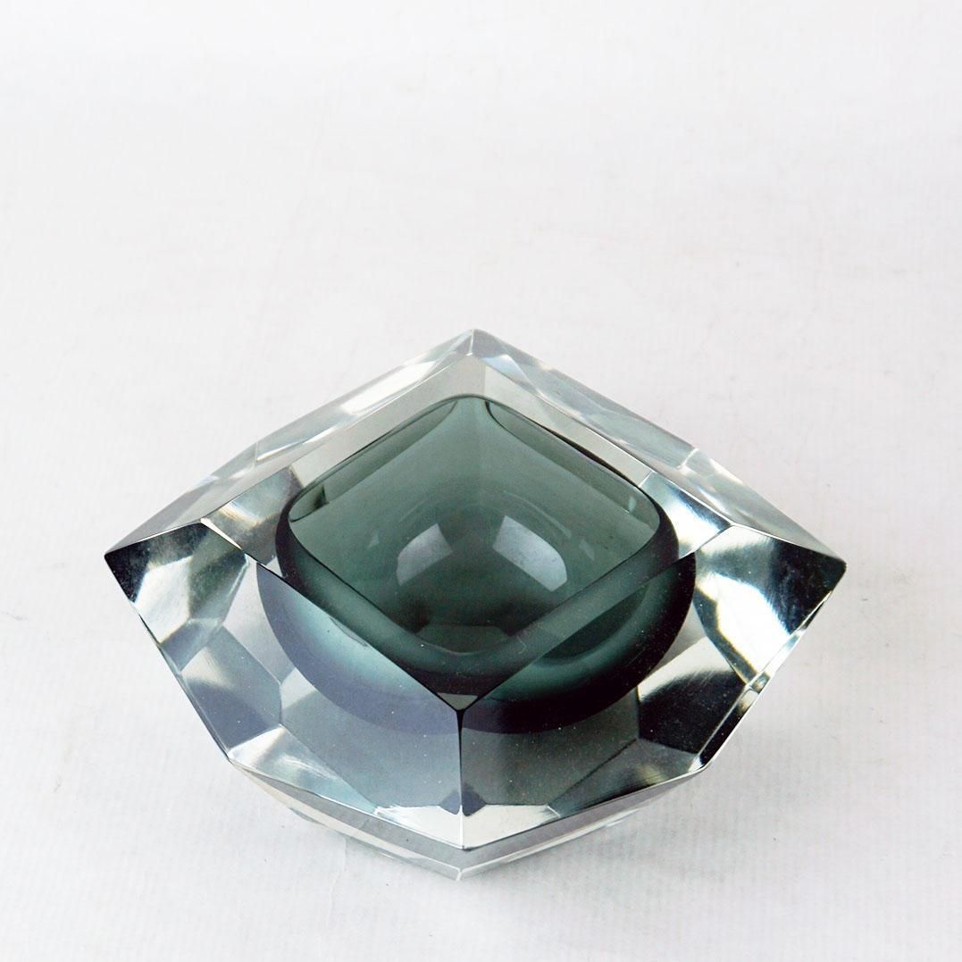 Grey Italian Facetted Murano Glass Bowl By Flavio Poli For Seguso photo for sale