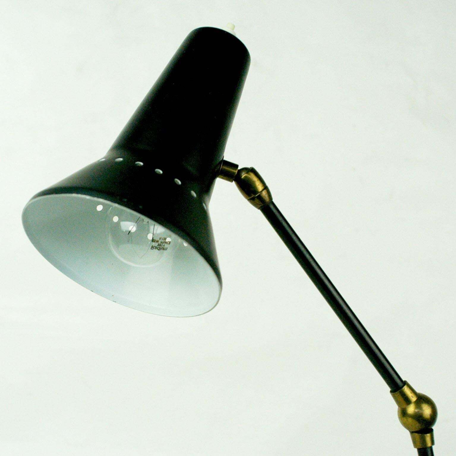 Italian Midcentury Black And Brass Adjustable Clamp Desk Lamp By Stilnovo photo 947.0