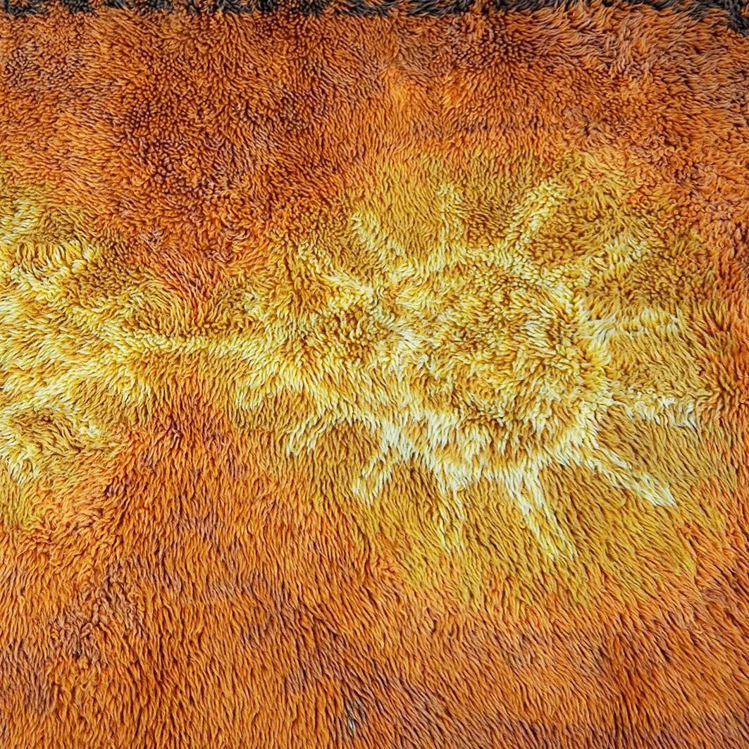 Scandinavian Modern Danish Orange And Yellow Wool Rya Rug photo vinterior